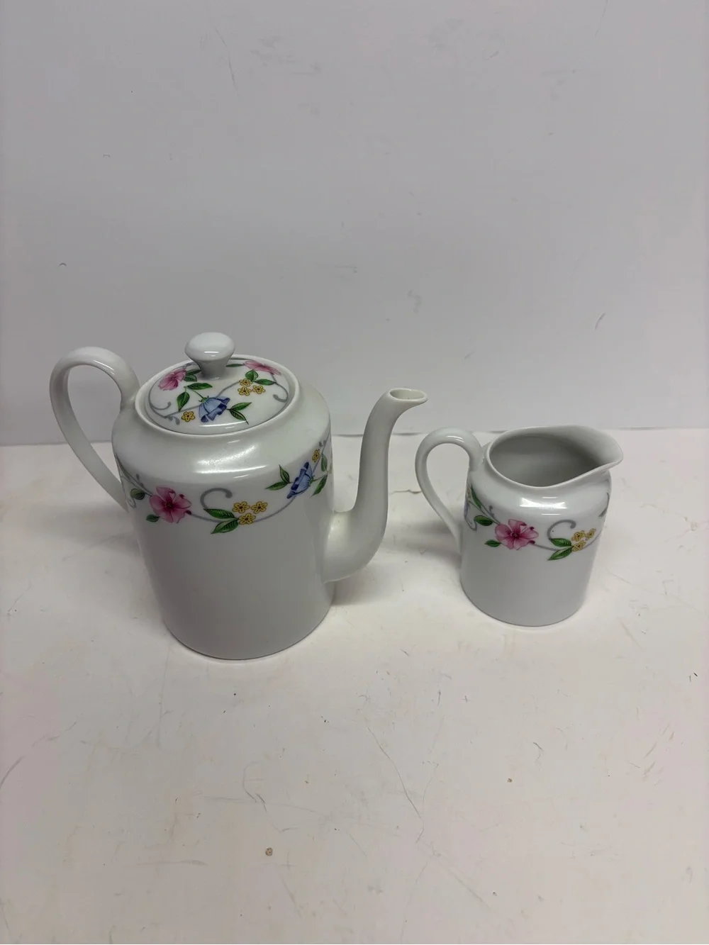 Vintage Limoges France Porcelain Floral Teapot and Creamer Set 2